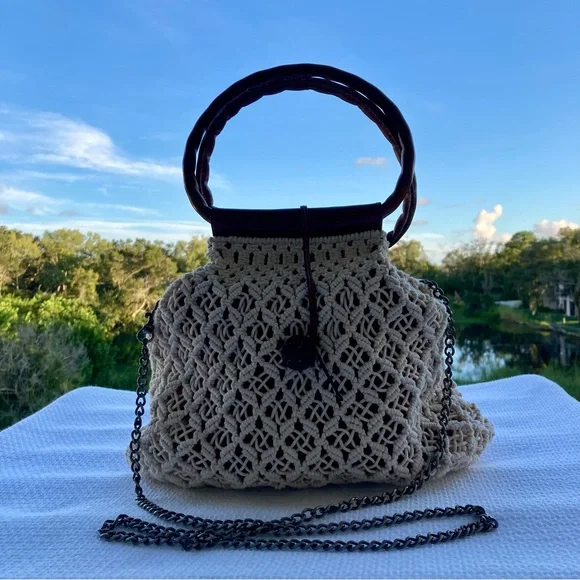 Patricia Nash Cream and Brown Crochet Tote - Picture 3 of 17